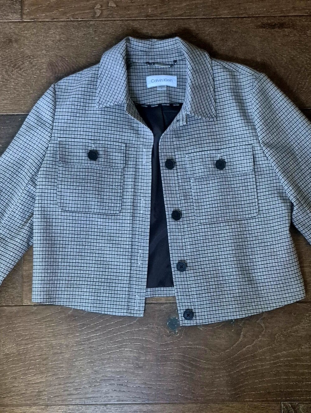 Calvin Klein Cropped Micro Plaid Button Front Jacket